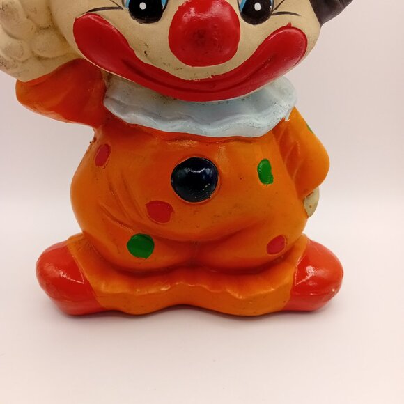 Vintage Clown Coin Bank Figurine Ceramic Novelty Decor Polka Dot Kidcore 9" READ - Picture 8 of 16